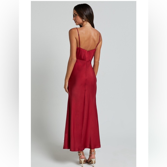 Satin slip midi dress in wine red burgundy - Picture 5 of 6